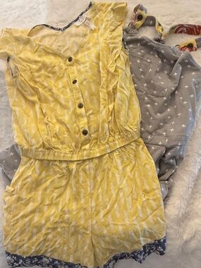 Matilda Jane Romper & Overalls 2 pc Lot Sz 16.  EUC.